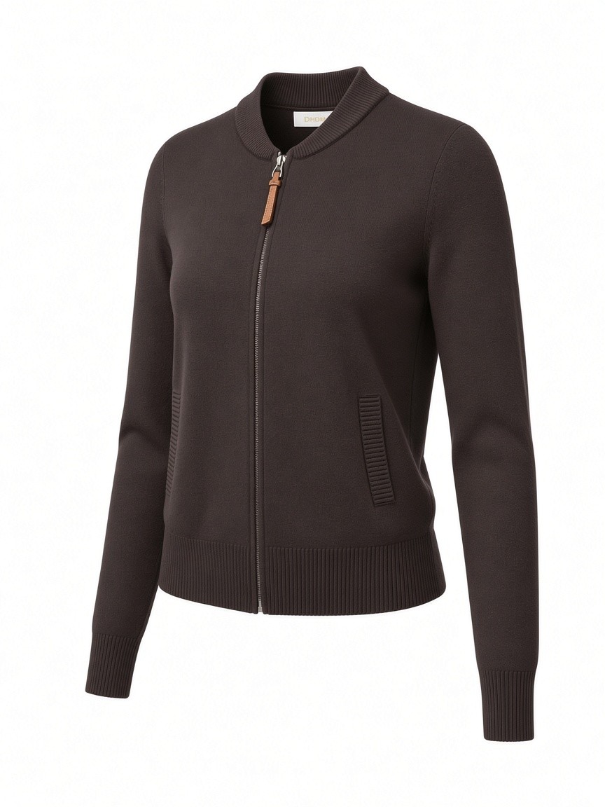 Dámsky sveter na zips s vreckami E-WOMAN Tmavohnedý s.WEAR 3